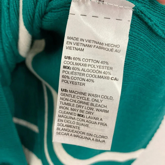 Chico's Green White Striped Round Neck Asymmetric Hem Tight Knit Sweater Large/2 - Picture 10 of 12